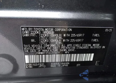 2025 Toyota Rav4 Hybrid Le z USA, uszkodzony, nr VIN JTMMWRFV5SD311619